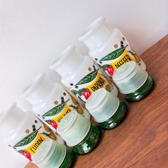 Vintage Kitchen Decor Colorful Spice Jars with Green Lids French Farmhouse Jars - Picture 4 of 13